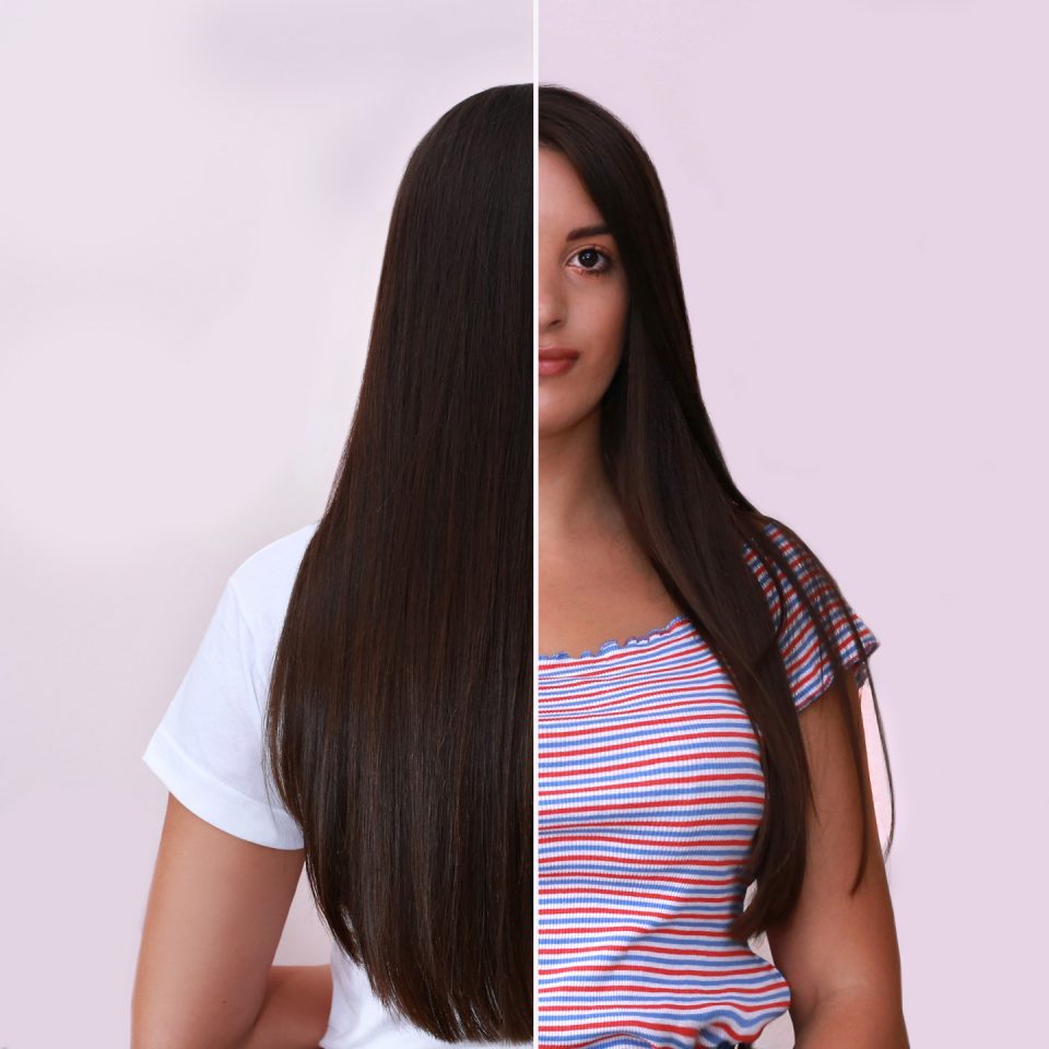 devojka pre i posle tretmana za kosu